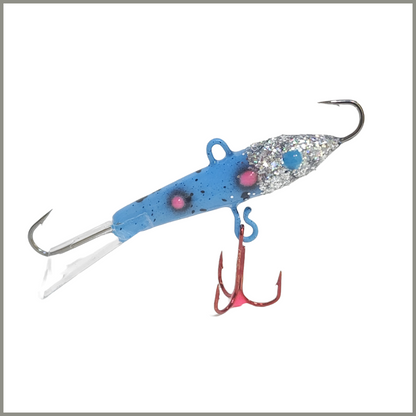 Shiny blue with Glow in the dark Jigging minnow for fishing