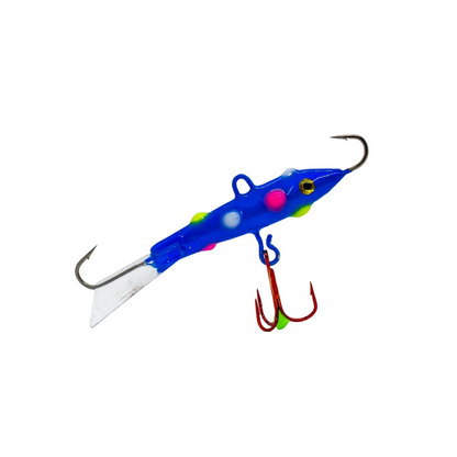 Walleye jigging rap style blue glow in the dark ice fishing lure