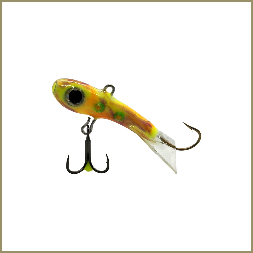 Ice Jigging Minnow for Perch or walleye, Gobstopper glow ¼oz ⅜oz