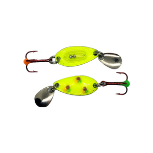 Bluegill rattle spoon. Its micro size glows in the dark in the Gobstopper chartreuse color