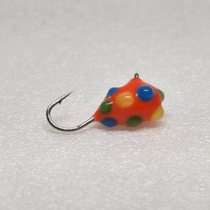 Orange Gumball with the best glow in the dark on a tungsten ice fishing jig! Use for panfish