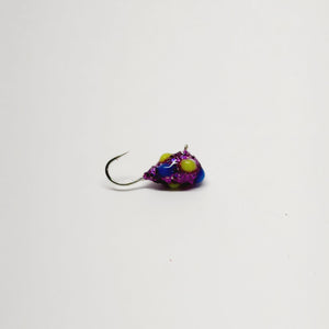 Glow Dots and purple glitter give this ice jig an irresistible attraction while a great density with tungsten